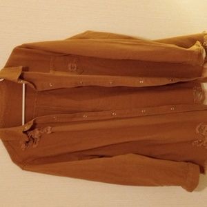 NWOT Boutique distressed button down shacket with snap buttons brown size 2xl